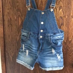 Denim overall shorts